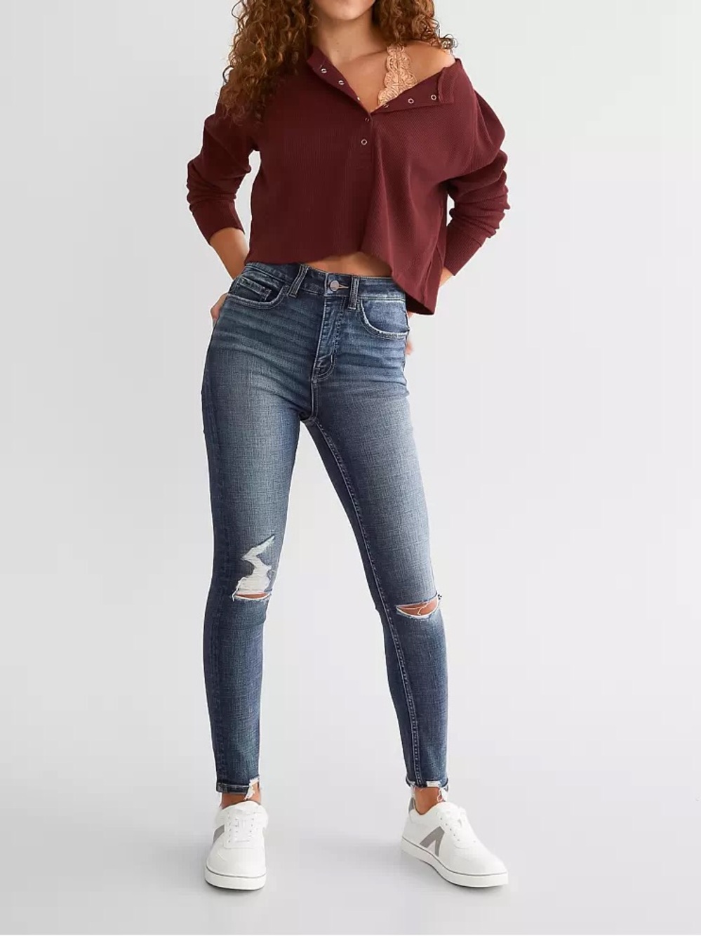 BKE Skinny Ripped Jeans - Blue Wash